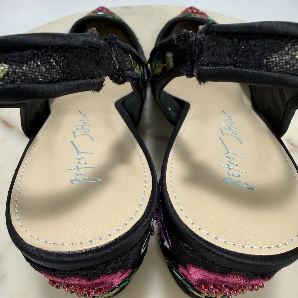 Betsey Johnson Black SB-Lira Women's Embroidered Beaded Size 9.5M Slingback Pump